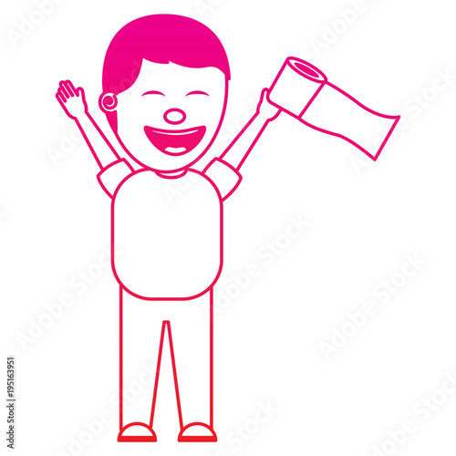 man smiling with toilet paper in his hand for a joke