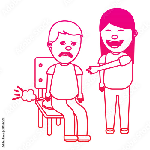 woman make joke a friend with cushion fools day