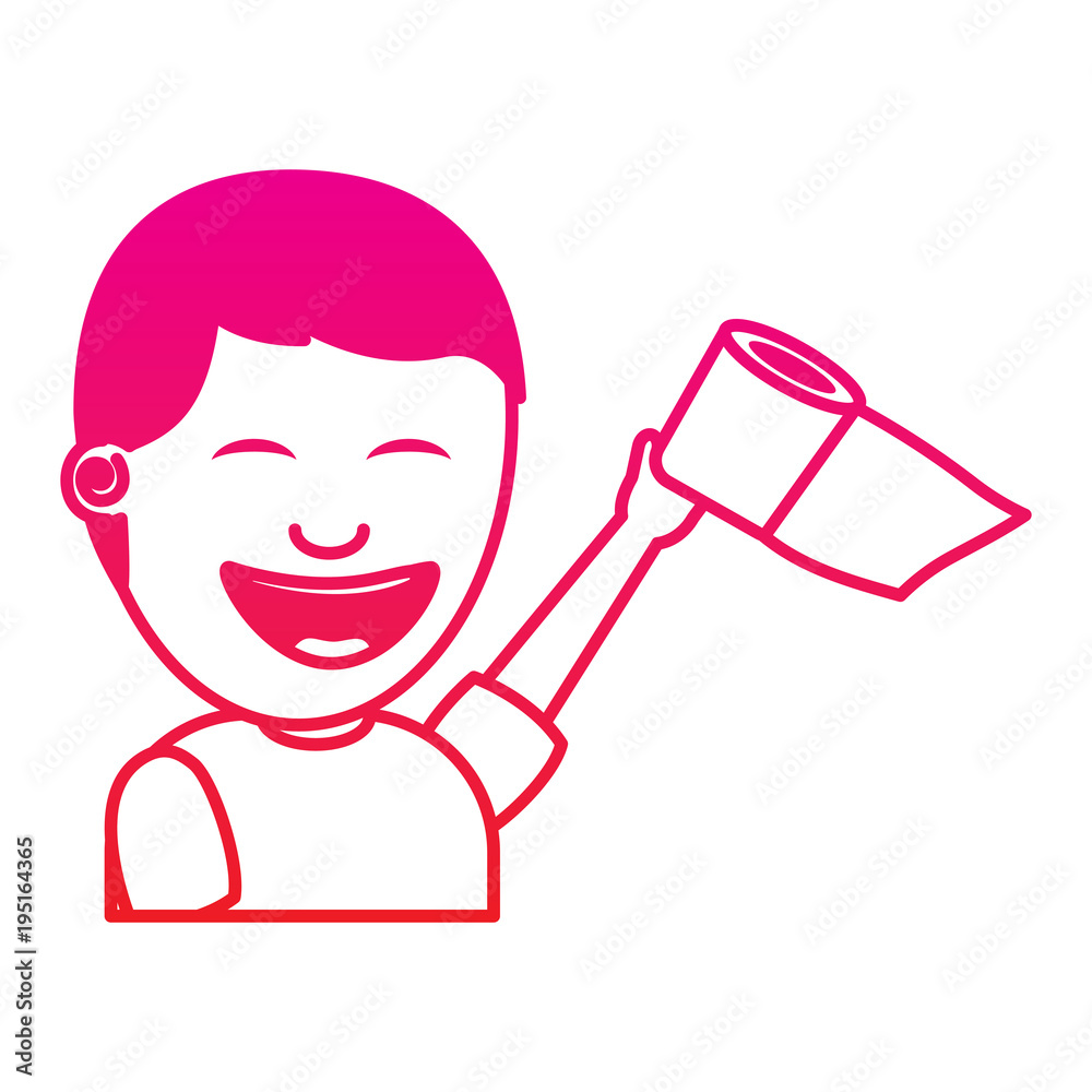 portrait young man smiling toilet paper raised hand portrait young man smiling toilet paper raised hand