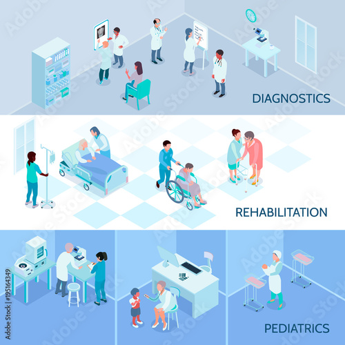 Hospital Staff Isometric Horizontal Banners