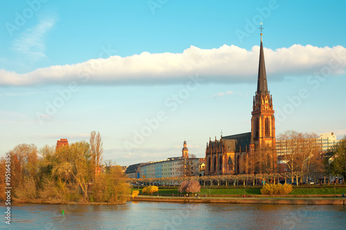 Dreikoenigs church and River Main, Frankfurt, Hesse, Germany