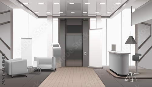 Realistic Lobby Interior Grey Color