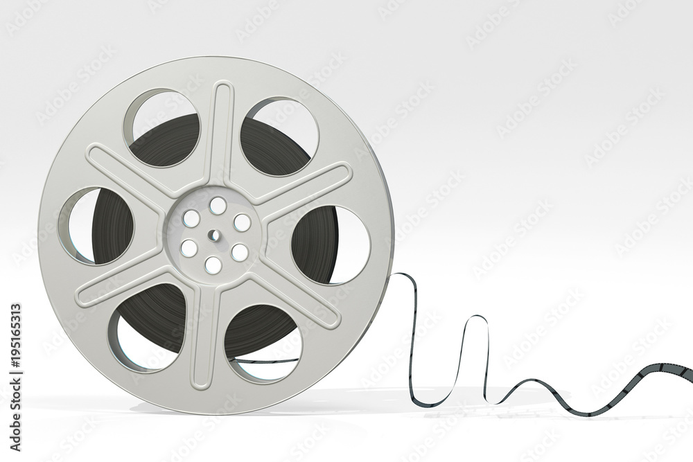 Film Reel and film strip on light gray background - 3d illustration Film Reel and film strip on light gray background - 3d illustration