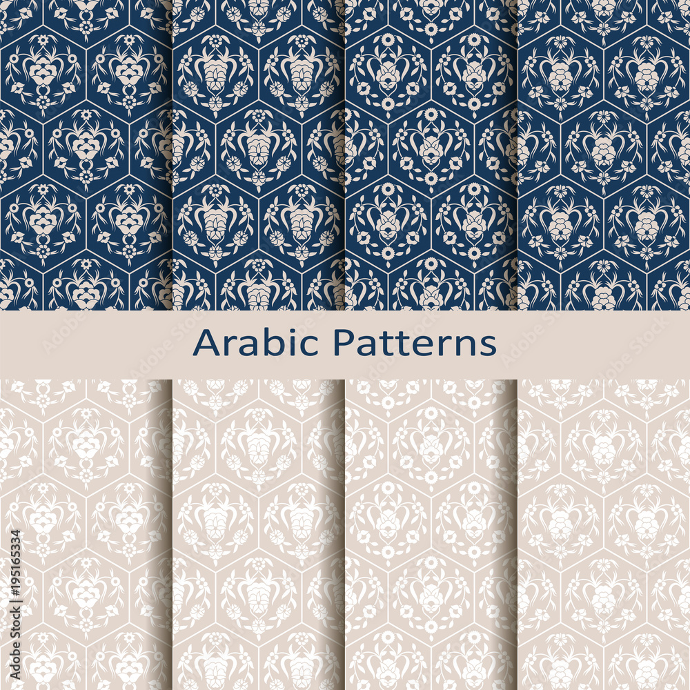 Bahrain Pattern set of eight seamless vector royal arabic patterns with arabesques ...