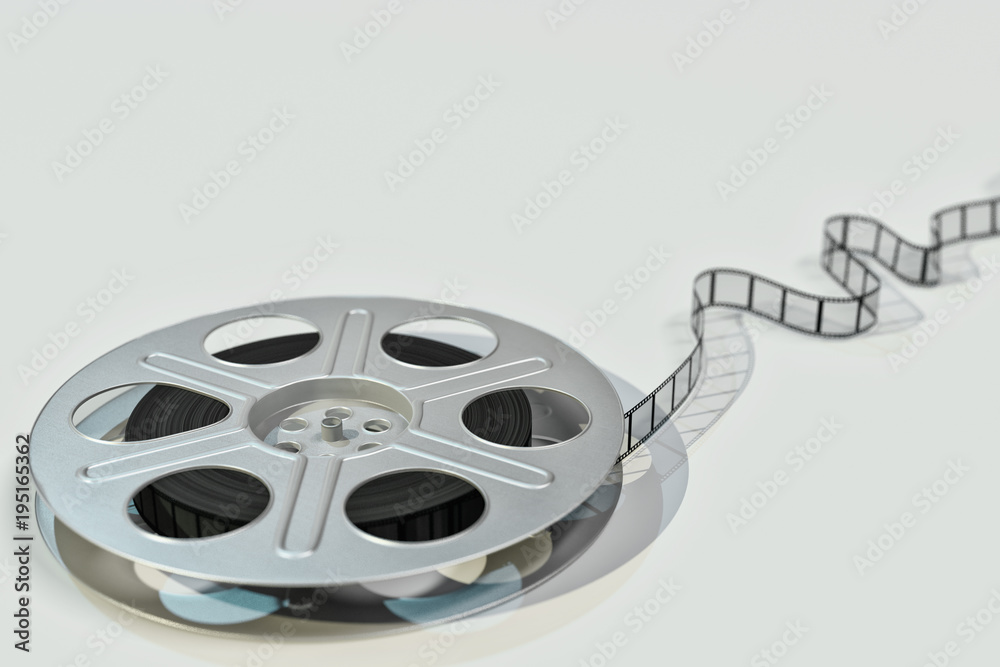 Film Reel and film strip on light gray background  - 3d illustration