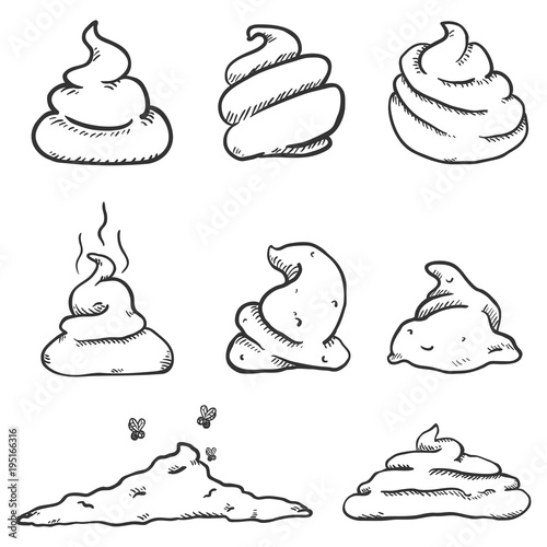 Vector Set of Sketch Doodle Poop.