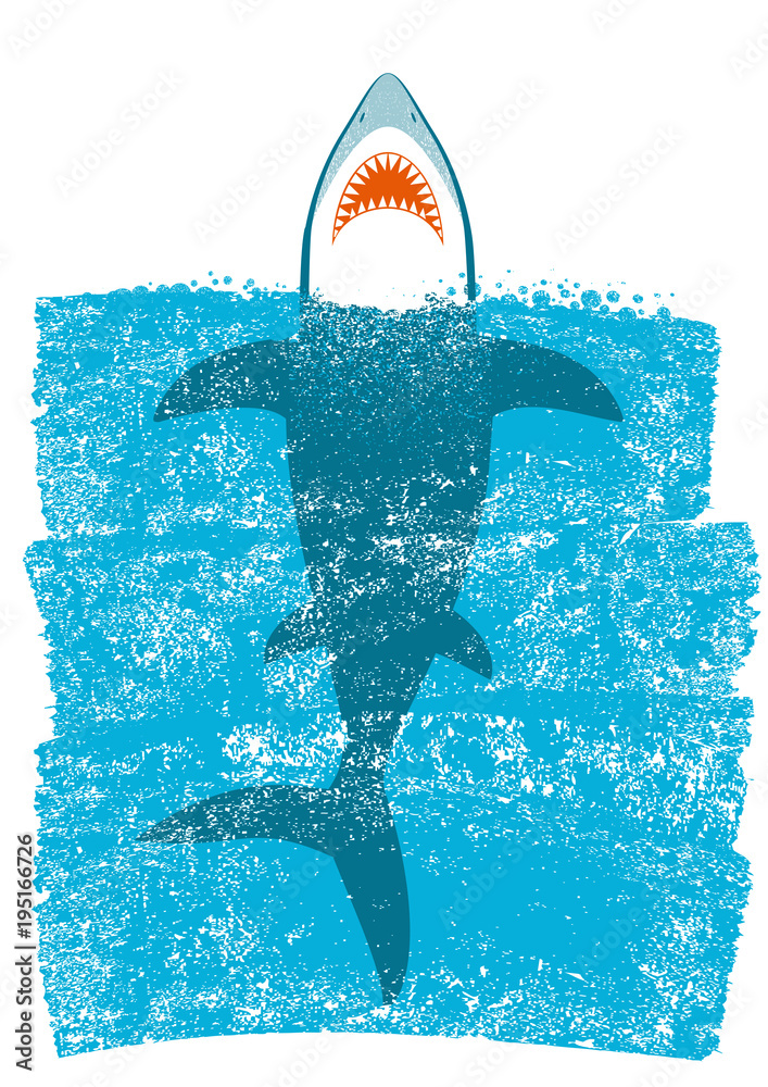Obraz premium Rekin w falach oceanu niebieski. Tło wektor