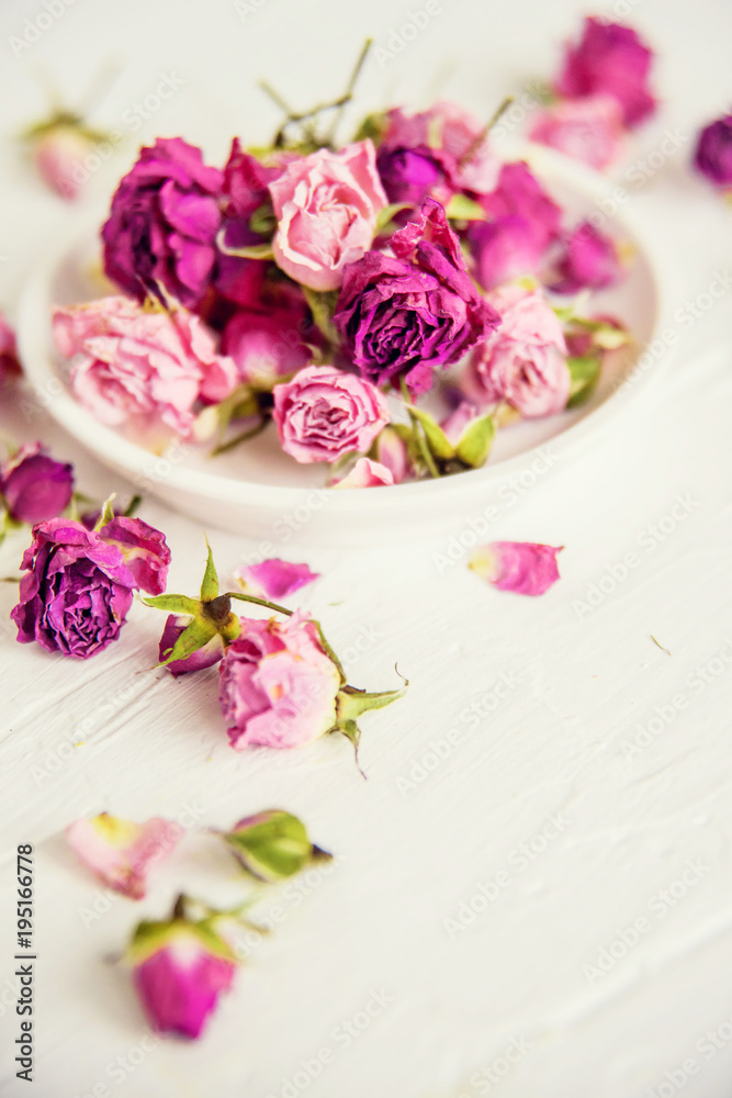 dried herbs flowers (rose) in the Marrakesh street shop, shallow dof
