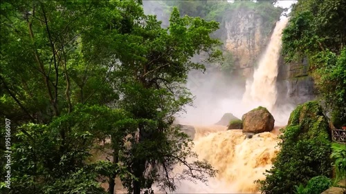 Landscape of waterfall areas with huge water flow.