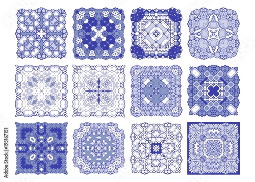 Vector tiles blue pattern, Lisbon floral mosaic photo
