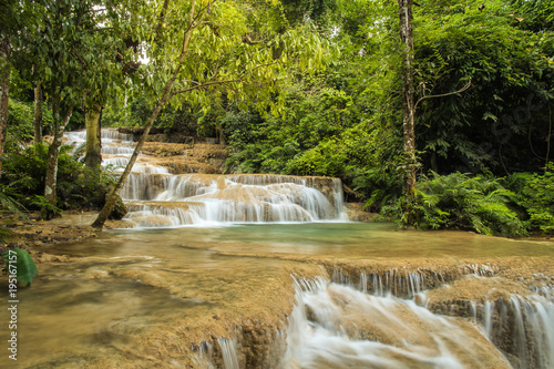 soft water of the stream in the natural park, Beautiful waterfall in rain forest