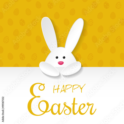Easter banner with paper cut bunny and wishes. Vector.