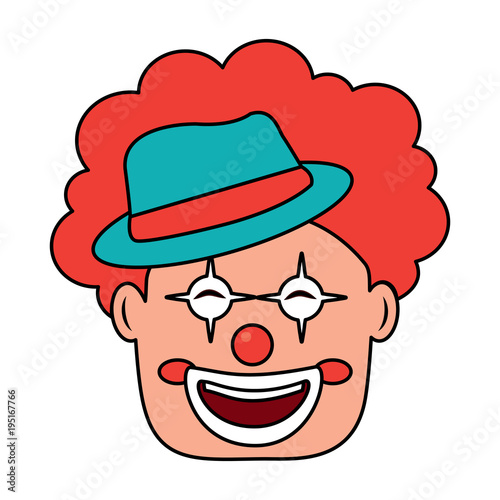 smiling clown face with hat and hair red
