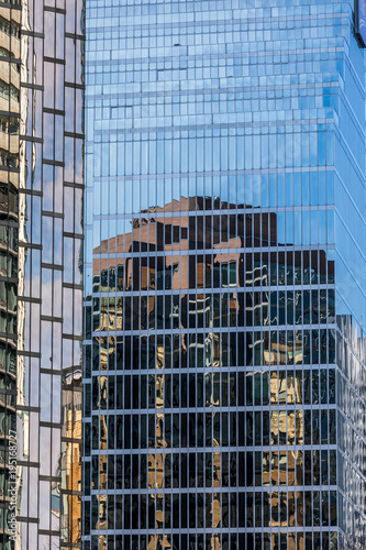 Reflections on glass buildings.