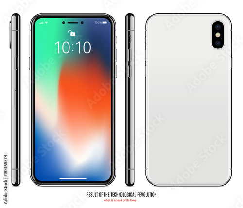 smartphone mockup with colored screen front, back and side on white background. stock vector illustration eps10