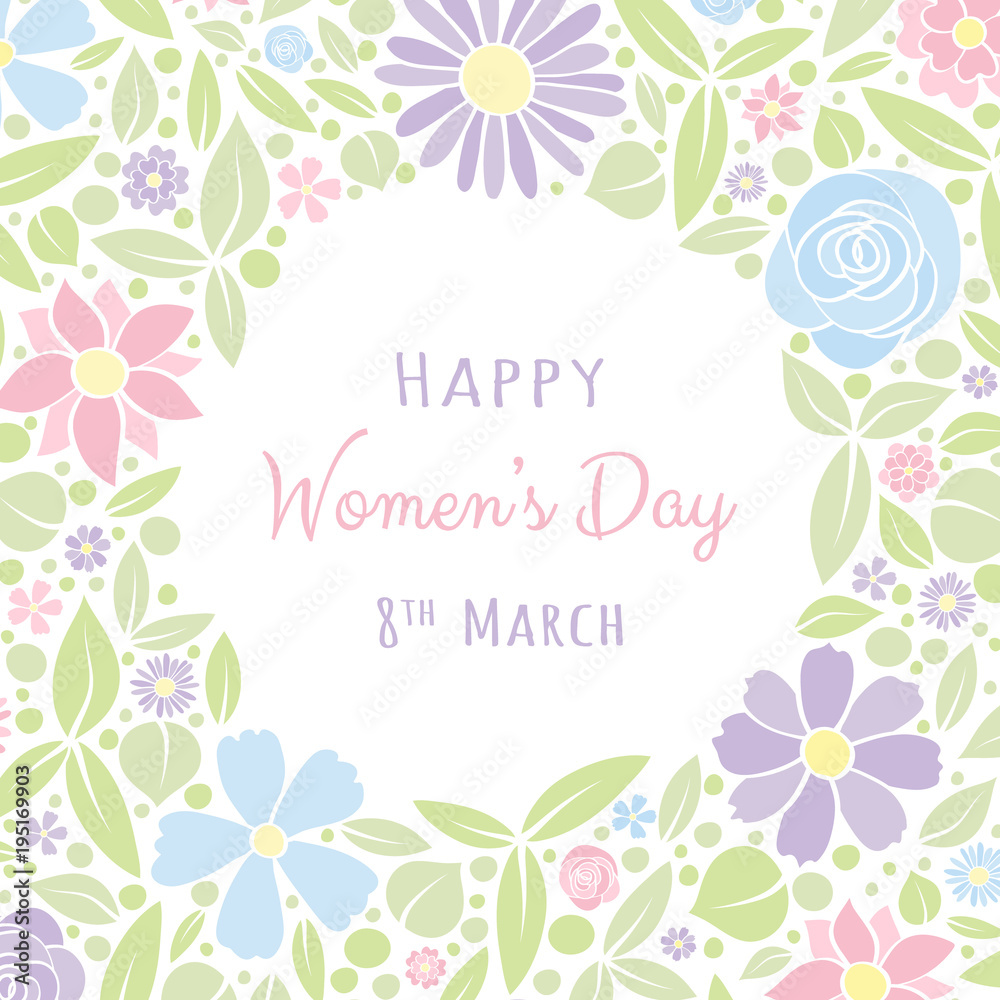 Women's Day - vintage card with hand drawn flowers. Vector.