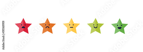 Five stars customer product rating review colorful flat icon scale for apps and websites