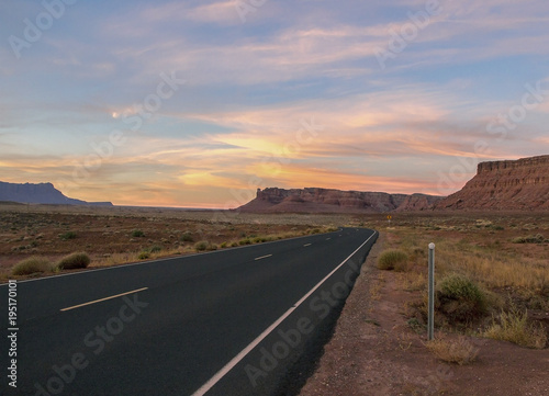 Early morning desert highway in Northern Arizona.