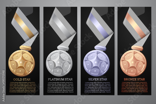 Set of black banner, Gold, Platinum, Silver, Bronze, Vector illustraion.