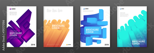 Modern abstarct geomtric colorful brochure covers set. Futuristic gradient 3d-shapes concept. photo