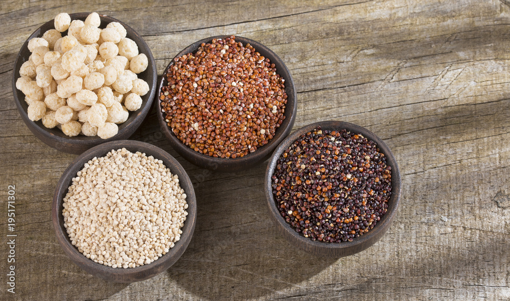 Seeds of white, red and black quinoa - Chenopodium quinoa Seeds of white, red and black quinoa - Chenopodium quinoa