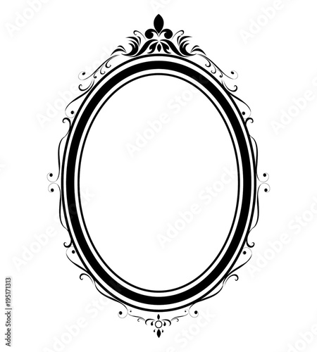  Oval frame and border black and white on white background, Thai pattern, vector illustration