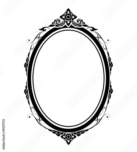  Oval frame and border black and white on white background, Thai pattern, vector illustration