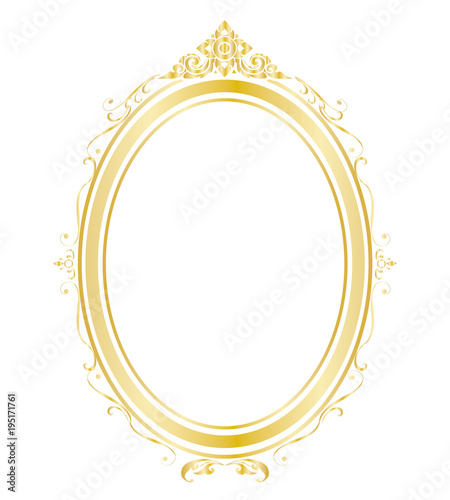 Oval frame and border Golden frame on white background, Thai pattern, vector illustration