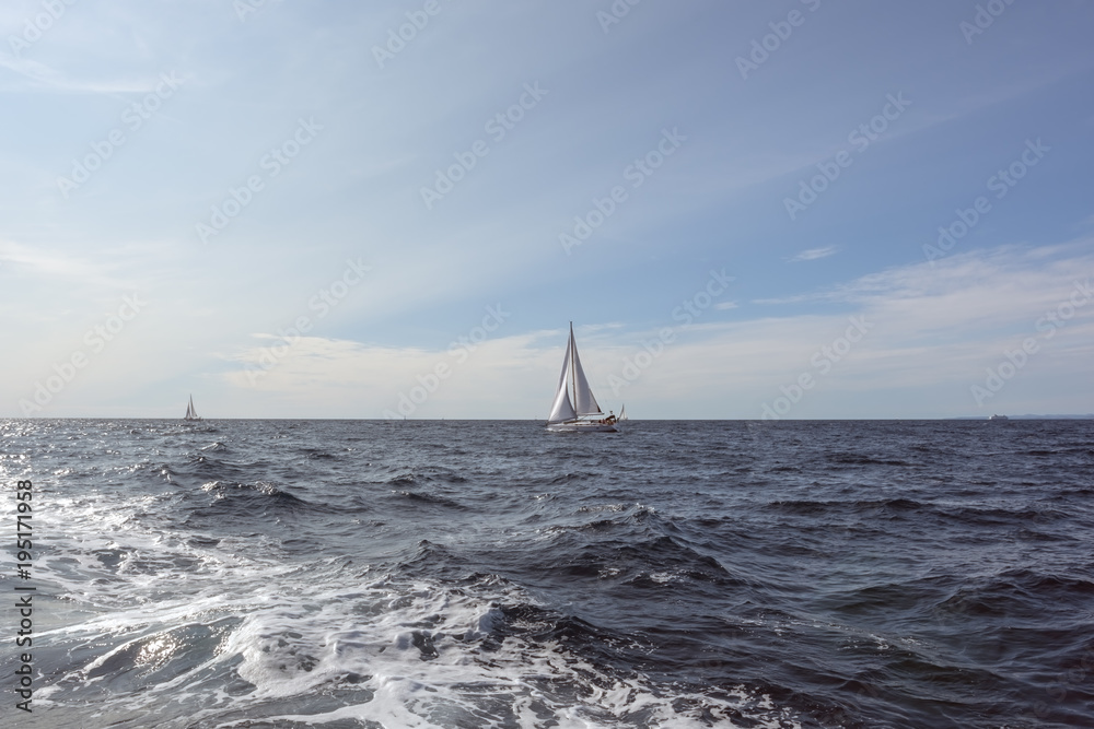 Landscape on the Adriatic Sea with sailing ships in summer