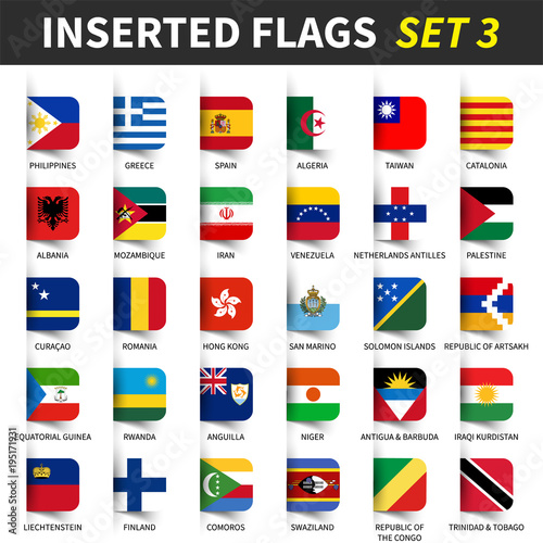 All flags of the world set 3 . Inserted and floating sticky note design . ( 3/8 )