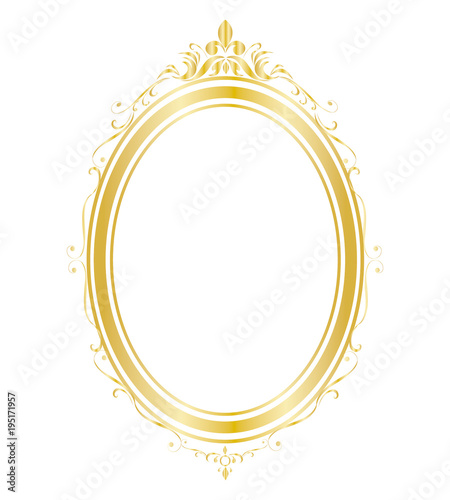 Oval frame and border Golden frame on white background, Thai pattern, vector illustration