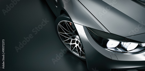 Black sports car. High angle black sports car. 3d rendering and illustration.