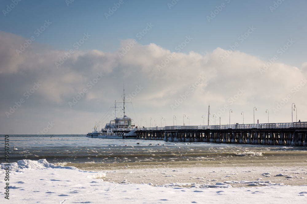Pier on the Baltic sea at winter in Sopot, Pomorskie, Poland