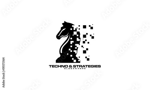 head horse logo.horse pixels logo design template vector illustration.chess icon logotype