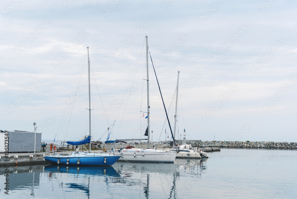 Three Motor Boats in Harbor