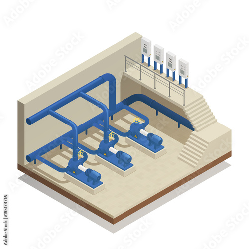 Water Cleaning System Isometric Composition