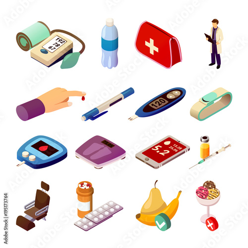 Diabetes Control Isometric Icons