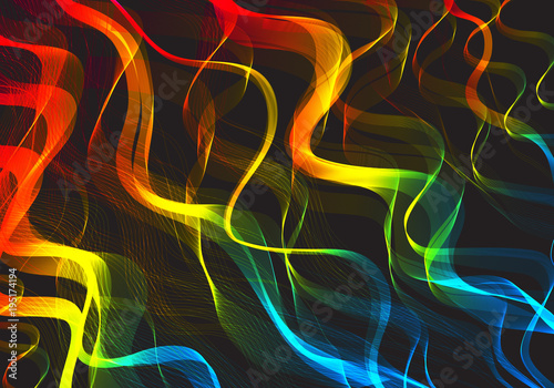  colored glowing waves on a dark background