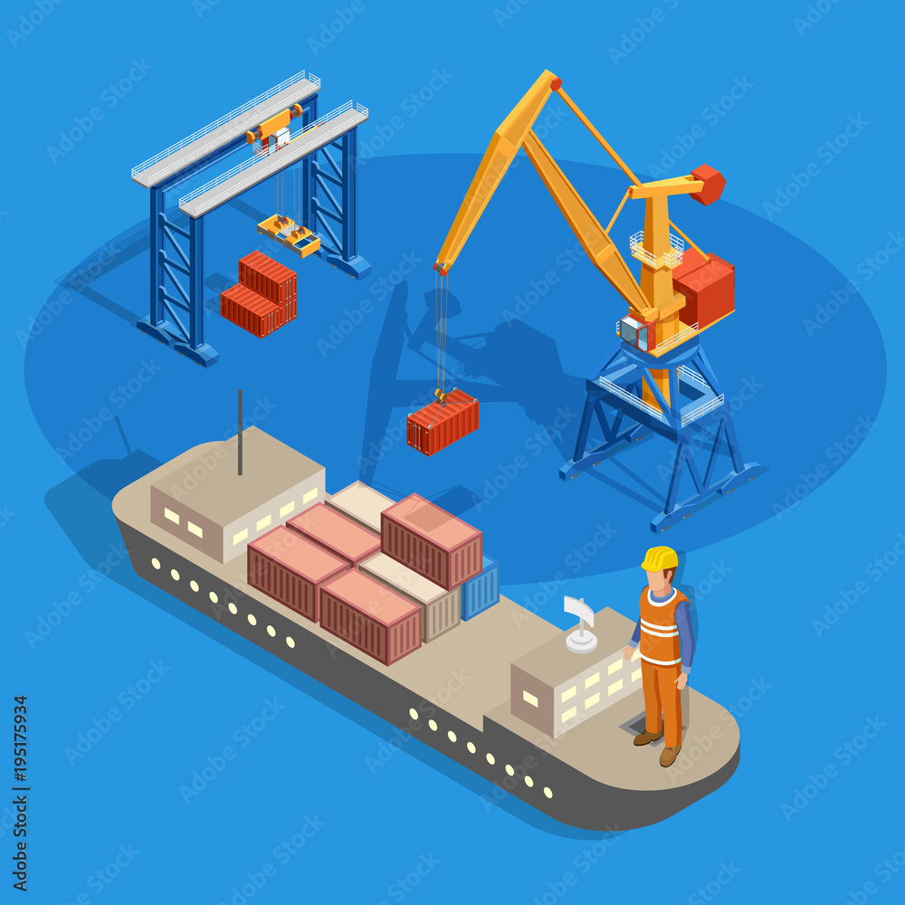 Fototapeta premium Cargo Ship Isometric Composition