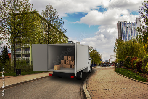 Delivery truck is loaded or unloaded
