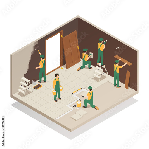 Home Renovation Isometric Composition 