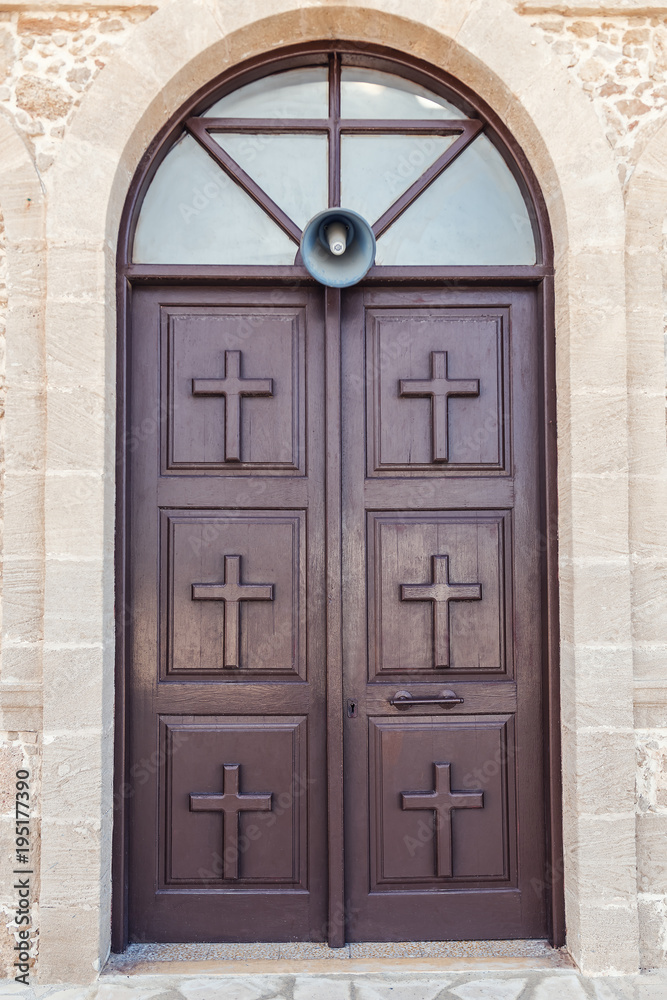 brown door of church