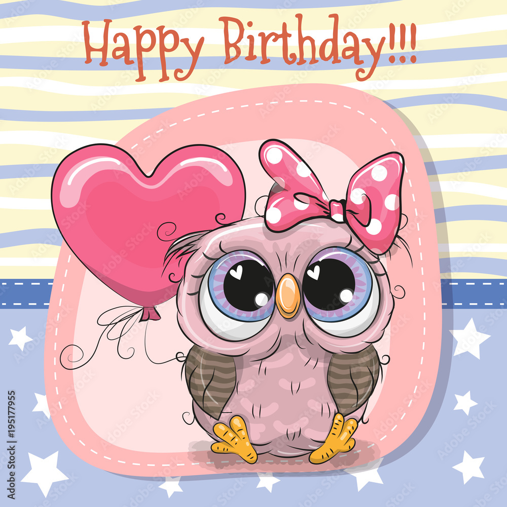 Obraz premium Cute Cartoon Owl with balloon