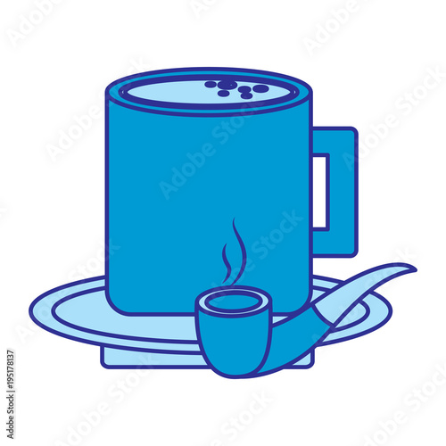 tobacco pipe and coffee cup in plate
