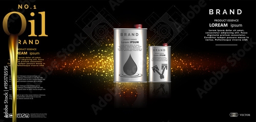 iron canisters with engine oil, on a chery background from oil