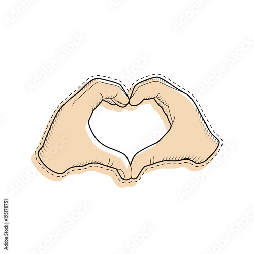 Hand icon in sketch style. Vector hand icon showing a love heart gesture.