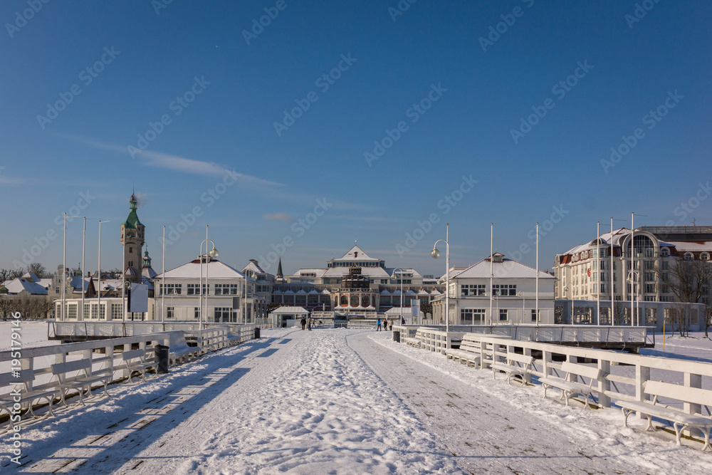 Pier on the Baltic sea at winter in Sopot, Pomorskie, Poland