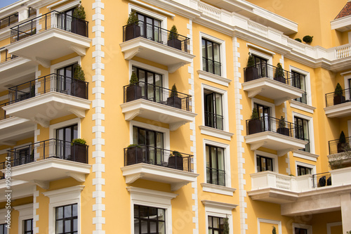 Multi-storey hotel with balconies