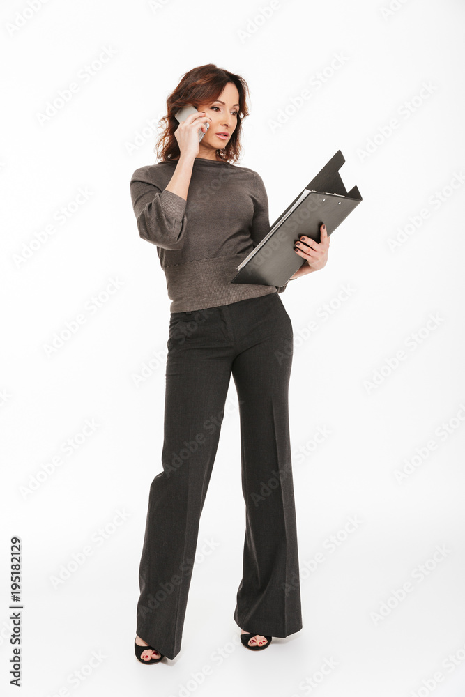 Beautiful woman holding clipboard folder.