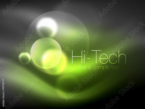 Blurred neon glowing circle, hi-tech modern bubble template, techno glowing glass round shapes or spheres. Geometric abstract background